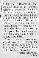 Letter to the Sunday Times, 31st July 2005